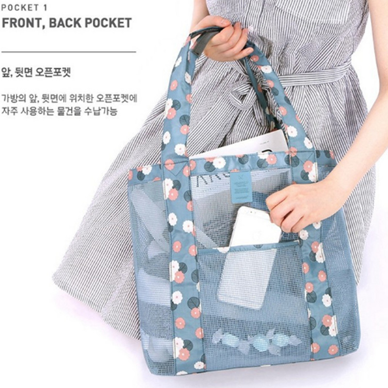 Basedidea nagy strandtáska törölközőkhöz Hálós, tartós strandtáska játékokhoz Vízálló fehérnemű zsebbe strandtáska