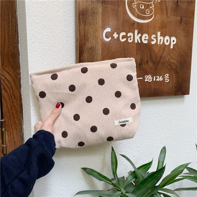 Moteriškas velvetinis kosmetikos krepšys Moteriškos rankinės Smiley Polka Dot rankinės Organizatorius Sandėliavimo makiažo krepšys Mergaičių pieštukų dėklas Krepšiai