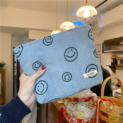Moteriškas velvetinis kosmetikos krepšys Moteriškos rankinės Smiley Polka Dot rankinės Organizatorius Sandėliavimo makiažo krepšys Mergaičių pieštukų dėklas Krepšiai