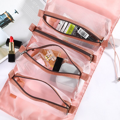 Nuimamas nailoninis makiažo krepšys Naujas nešiojamas didelės talpos „Keturi viename“ nešiojamas sulankstomas kelioninis kosmetikos laikymo tualeto krepšys