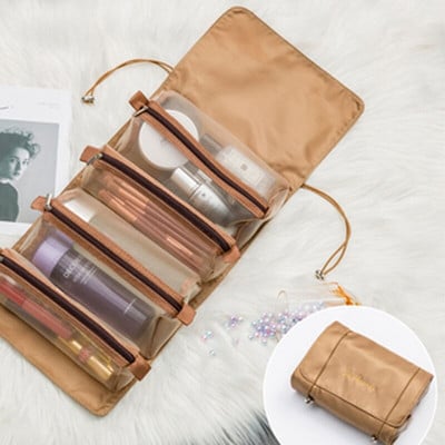 Nuimamas nailoninis makiažo krepšys Naujas nešiojamas didelės talpos „Keturi viename“ nešiojamas sulankstomas kelioninis kosmetikos laikymo tualeto krepšys