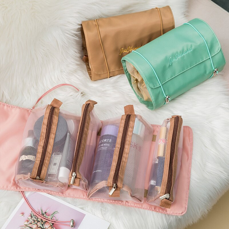 Nuimamas nailoninis makiažo krepšys Naujas nešiojamas didelės talpos „Keturi viename“ nešiojamas sulankstomas kelioninis kosmetikos laikymo tualeto krepšys
