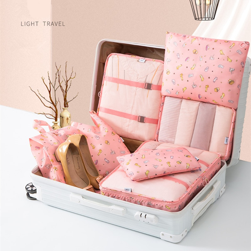 Noi 7 bucăți/set saci de depozitare de călătorie pentru haine, lenjerie de corp, pantofi, valiza, organizator, sac de sortare bagaje, pungă pentru rufe Club de ambalare