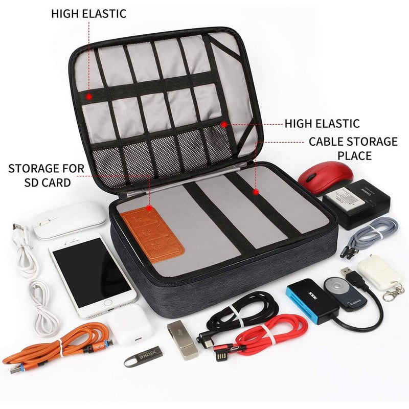 Kabelių laikymo krepšys Elektroniniai priedai Dviejų sluoksnių kelionių vandeniui atsparus laido laikymo krepšys, skirtas iPad Kindle standžiųjų diskų įkrovikliams