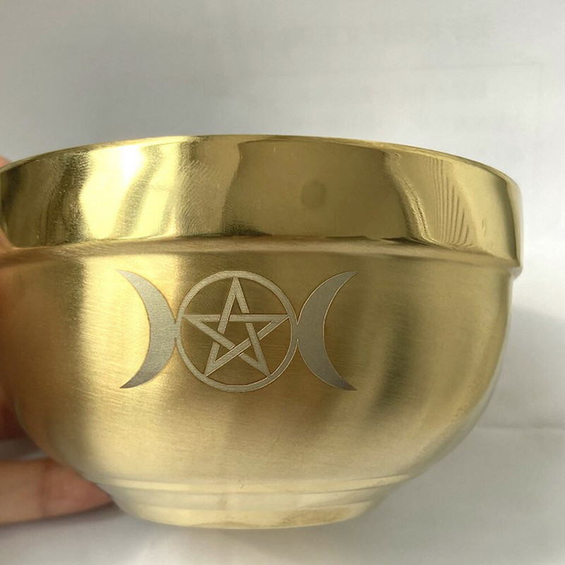 Miska, tibetská obeta, wiccanský oltár, kalich, pentagram, mesiac, voda, trojitý nástroj, dekorácia, pohár, spievajúci, nehrdzavejúca oceľ, rozmazanie, rituál rozmazania