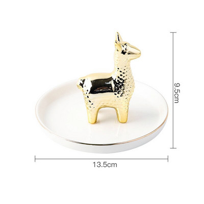 Nordic Aranyos Állatok Növények Ékszertartó Kerámia Kawaii Szarvas Flamingó Fülbevaló Kijelző Tároló Tálca Tartály Otthoni dekoráció
