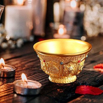 Будистка купа за дарение Чаша за олтар Метална купа за свещена вода Тибетска будистка чаша за поклонение Будистки орнамент Декорация