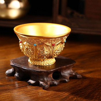 Будистка купа за дарение Чаша за олтар Метална купа за свещена вода Тибетска будистка чаша за поклонение Будистки орнамент Декорация