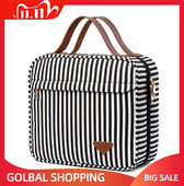 Ceļojumu svītraina tualetes piederumu soma ar pakarināmu āķi, 4 nodalījumi, liela ietilpība kosmētikas organizators ar rāvējslēdzēju un ūdensnecaurlaidīgs kosmētikas maciņš