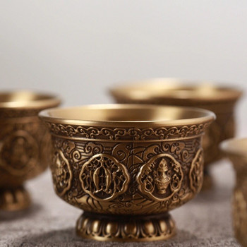 Μίνι ανακούφιση Χάλκινο Ποτό Ποτό από καθαρό ορείχαλκο σκαλισμένο Ευοίωνο κύπελλο αγιασμού Χρυσό βουδιστικό μπολ Διακοσμητικό δώρο για το σπίτι γάμου