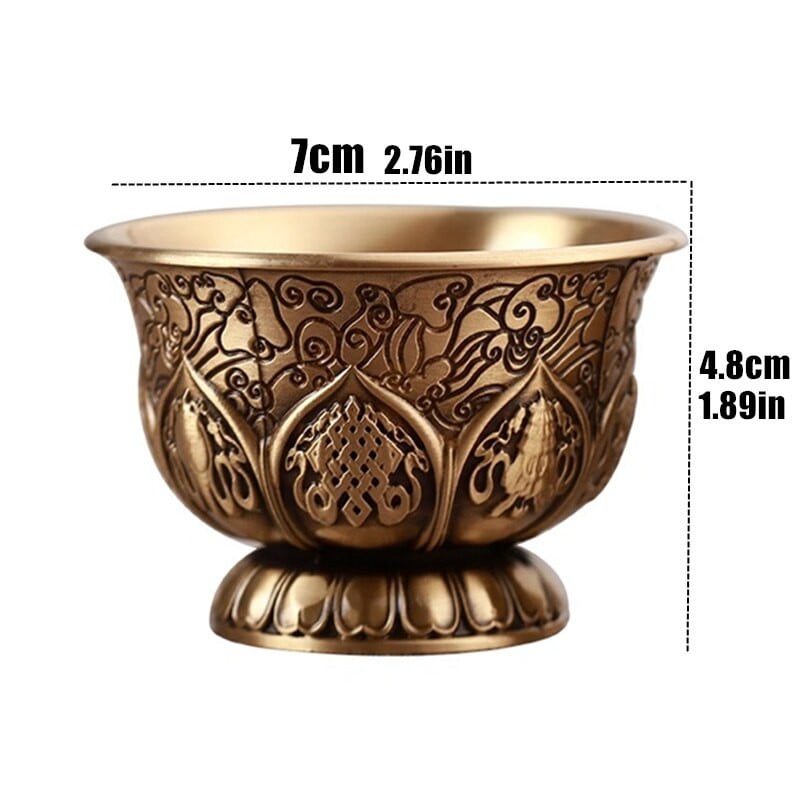 Mini reliéfna medená miska na pitie z čistej mosadze, vyrezávaná, sľubný pohár na svätenú vodu, zlatá budhistická misa, svadobný darček pre domov, dekorácia