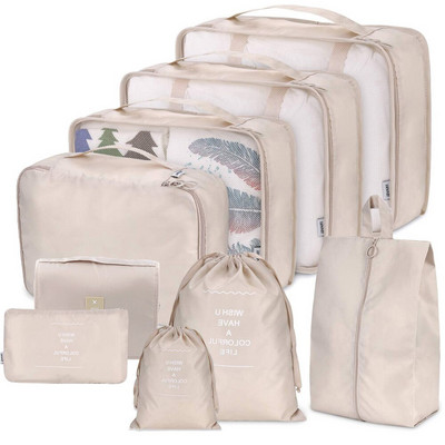 Set 6/8/9 bucăți Cuburi de ambalare de călătorie, cuburi multifuncționale Organizator de bagaje Geantă de compresie de călătorie impermeabilă