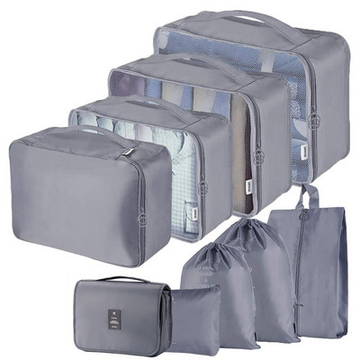 Set 6/8/9 bucăți Cuburi de ambalare de călătorie, cuburi multifuncționale Organizator de bagaje Geantă de compresie de călătorie impermeabilă