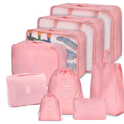 Set 6/8/9 bucăți Cuburi de ambalare de călătorie, cuburi multifuncționale Organizator de bagaje Geantă de compresie de călătorie impermeabilă