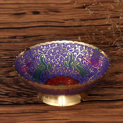 Bol de băut pictat din alamă, păun colorat de bun augur, cană tibetană creativă cu apă sfințită, bol budist, cadou pentru acasă, decorativ