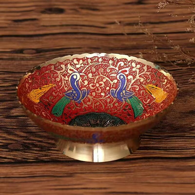 Bol de băut pictat din alamă, păun colorat de bun augur, cană tibetană creativă cu apă sfințită, bol budist, cadou pentru acasă, decorativ