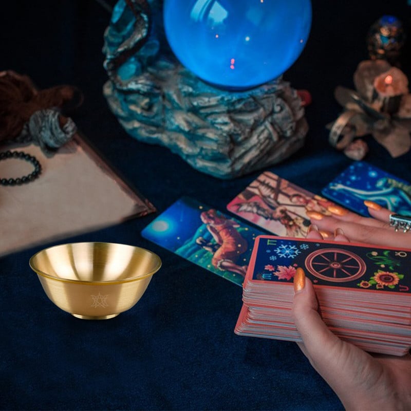 Réz felajánló tál oltár felajánló tál Triple Moon Pentacle Réz tálak Dekoratív tibeti buddhista tál jóga meditációhoz