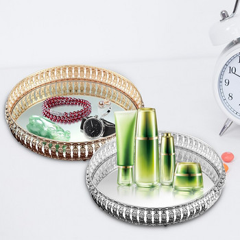 Vintage European Mirror Glass Μεταλλικός δίσκος αποθήκευσης Χρυσό στρογγυλό πιάτο φρούτων Επιτραπέζιο πιάτο για μικροαντικείμενα Κοσμήματα