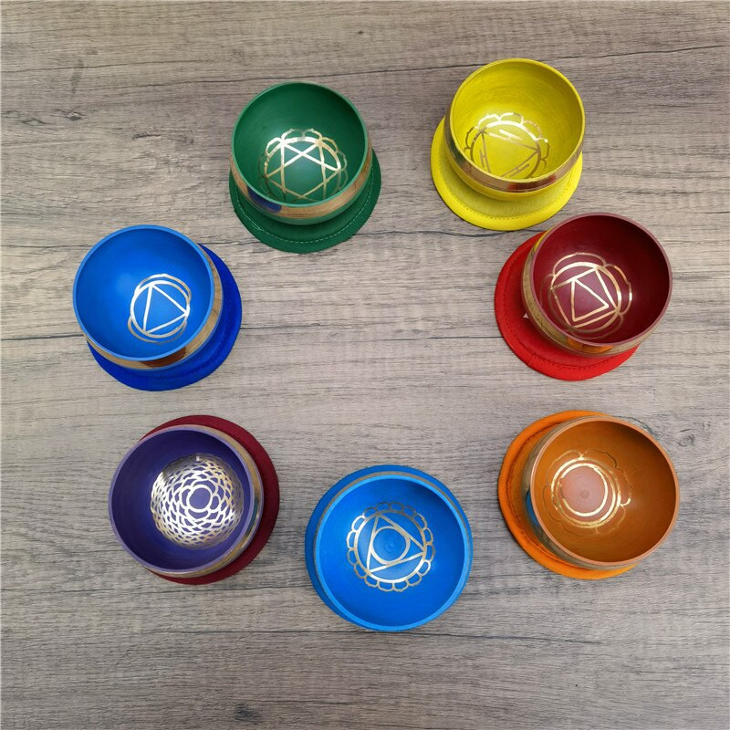 Nepal bol cântând tibetan lucrat manual castron budist cu sunet set boluri cântând 7 boluri meditație yoga castron cântând sonerie pentru cules de urechi