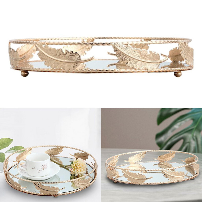 Kerek tükörlap Dekoratív Kozmetikai Tárolótálca Ékszer Szervező Tálca Esküvői Dekoráció Kézművesség