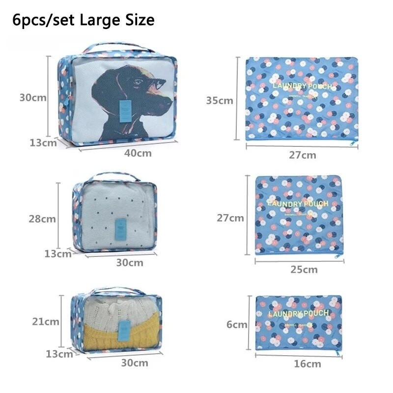 Комплект от 6 части Органайзер за пътуване Чанти за съхранение Куфар Опаковъчен комплект Калъфи за съхранение Преносим органайзер за багаж Дрехи Подредена торбичка
