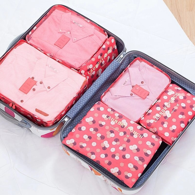 Комплект от 6 части Органайзер за пътуване Чанти за съхранение Куфар Опаковъчен комплект Калъфи за съхранение Преносим органайзер за багаж Дрехи Подредена торбичка