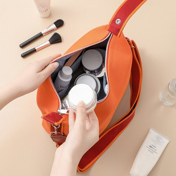 Нов дамски платнен органайзер за козметика Едно рамо Диагонал за съхранение на грим Плътен цвят Голям капацитет Проста чанта за съхранение Преносим
