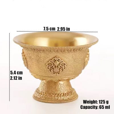 Sárgaréz metszet buddhizmus mini szenteltvíz csésze kézműves szerencsés tibeti 7,5 cm Buddha tál beltéri oltárok asztali dekoratív