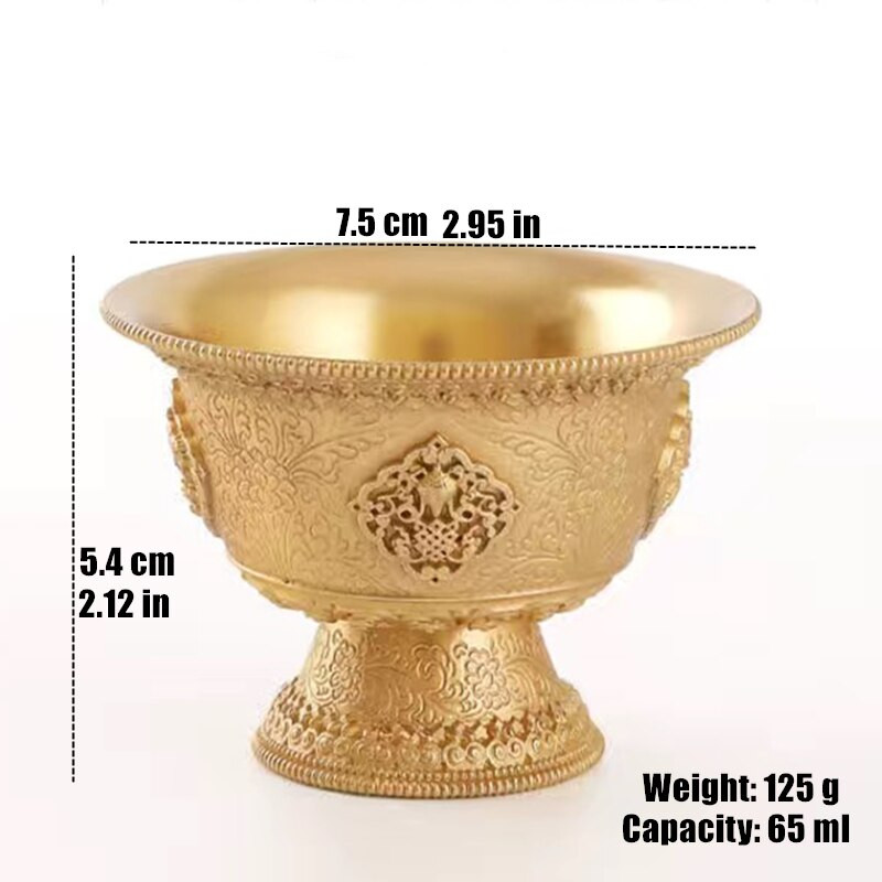 Sárgaréz metszet buddhizmus mini szenteltvíz csésze kézműves szerencsés tibeti 7,5 cm Buddha tál beltéri oltárok asztali dekoratív