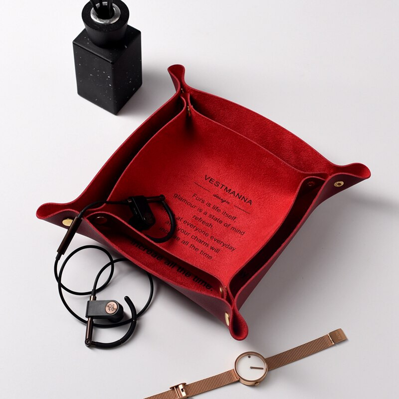 Decor nordic pentru birou, din piele PU, tavă de depozitare, chei, suport pentru monede, cutie de depozitare, articole diverse, farfurie, organizator pliabil pentru vase