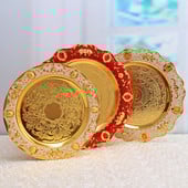 Arany berakásos domborműves kézműves tányérok Európai Vintage rozsdamentes acél vacsoratányérok Otthoni Dohányzóasztal Dekoratív Snack Kijelző tálca