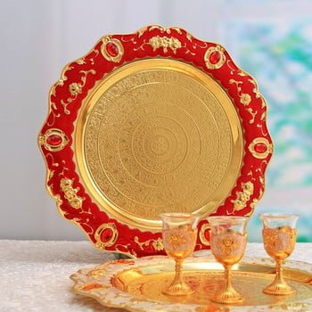 Gold Inlay Relief Craft Plates European Vintage Πιάτα Δείπνου από ανοξείδωτο ατσάλι Τραπεζάκι σαλονιού Διακοσμητικός δίσκος προβολής σνακ