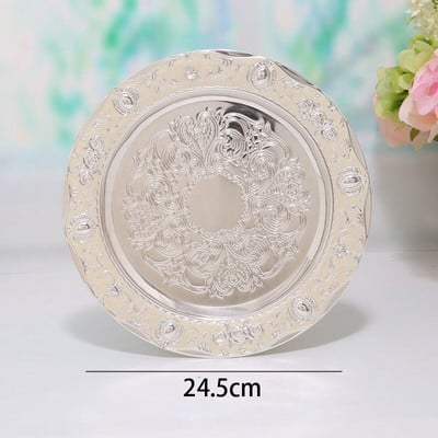 Arany berakásos domborműves kézműves tányérok Európai Vintage rozsdamentes acél vacsoratányérok Otthoni Dohányzóasztal Dekoratív Snack Kijelző tálca
