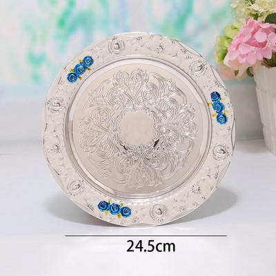 Arany berakásos domborműves kézműves tányérok Európai Vintage rozsdamentes acél vacsoratányérok Otthoni Dohányzóasztal Dekoratív Snack Kijelző tálca