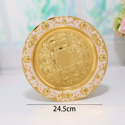 Arany berakásos domborműves kézműves tányérok Európai Vintage rozsdamentes acél vacsoratányérok Otthoni Dohányzóasztal Dekoratív Snack Kijelző tálca