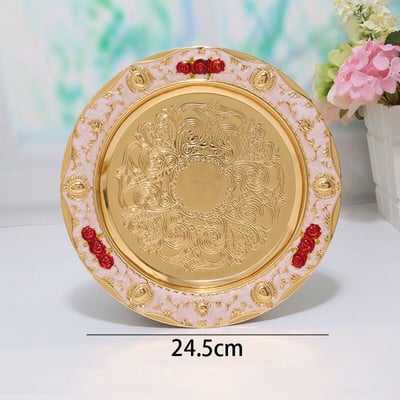 Arany berakásos domborműves kézműves tányérok Európai Vintage rozsdamentes acél vacsoratányérok Otthoni Dohányzóasztal Dekoratív Snack Kijelző tálca