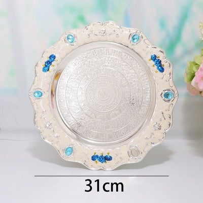 Arany berakásos domborműves kézműves tányérok Európai Vintage rozsdamentes acél vacsoratányérok Otthoni Dohányzóasztal Dekoratív Snack Kijelző tálca