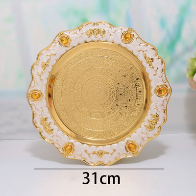 Arany berakásos domborműves kézműves tányérok Európai Vintage rozsdamentes acél vacsoratányérok Otthoni Dohányzóasztal Dekoratív Snack Kijelző tálca