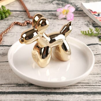 Plating Balloon Dog Πιάτο αποθήκευσης κοσμημάτων Κεραμικό Μονόκερος Δίσκος δαχτυλιδιού Βάση ρολογιού Επιτραπέζιος δίσκος αποθήκευσης Διακόσμηση σπιτιού Δώρο