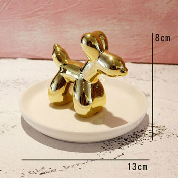 Plating Balloon Dog Πιάτο αποθήκευσης κοσμημάτων Κεραμικό Μονόκερος Δίσκος δαχτυλιδιού Βάση ρολογιού Επιτραπέζιος δίσκος αποθήκευσης Διακόσμηση σπιτιού Δώρο