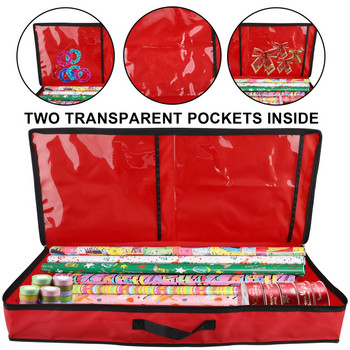 Опаковъчна хартия Чанта за съхранение Ролки и държач за панделки Устойчив на разкъсване Органайзер за съхранение на коледни подаръци с 2 прозрачни