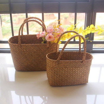 Плетена кошница с цветя от морски водорасли Градинска чанта за съхранение на сукуленти Занаяти Артистична кошница за пазаруване Кошница за бране Бамбукова кошница за пикник