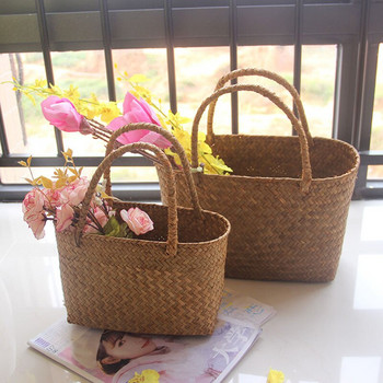 Плетена кошница с цветя от морски водорасли Градинска чанта за съхранение на сукуленти Занаяти Артистична кошница за пазаруване Кошница за бране Бамбукова кошница за пикник