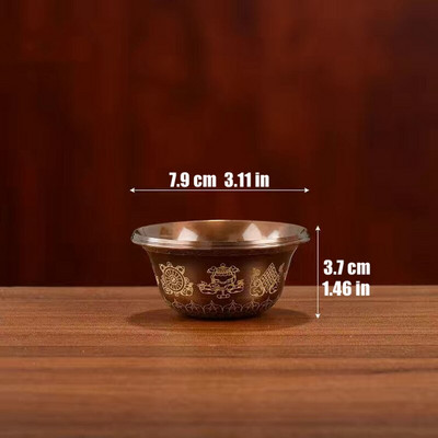 Gravírovaná budhistická mosadzná miska na pitie 60ml tibetský poctený pohár na svätenú vodu veľká a malá budhistická misa darčeková dekorácia