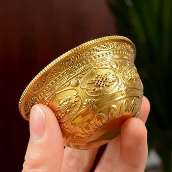 Gold Mini Brass Drinking Bowl Ευοίωνο Θιβετιανό Αφιέρωμα 25ml Χαρακτική Κύπελλο Αγιασμού Νερού Βουδιστικό Μπολ Δώρο Σπίτι Διακοσμητικό