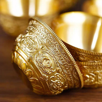 Gold Mini Brass Drinking Bowl Ευοίωνο Θιβετιανό Αφιέρωμα 25ml Χαρακτική Κύπελλο Αγιασμού Νερού Βουδιστικό Μπολ Δώρο Σπίτι Διακοσμητικό