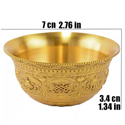 Mini bol de băut din alamă auriu, tribut tibetan de bun augur, 25 ml cu gravură, ceașcă cu apă sfințită, bol budist, cadou pentru acasă, decorativ