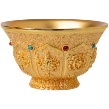 1 бр. Позлатена купа с Буда, инкрустиран скъпоценен камък, занаятчийска сплав, тибетска чаша за свещена вода, тантрическа будистка купа, колекция от подаръци за дома, декоративни