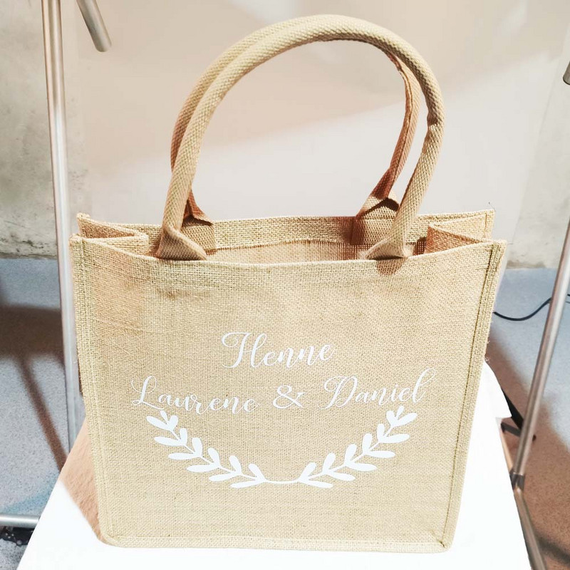 Testreszabható táska fóliás juta táska, Retro strandtáska, személyre szabott táska, esküvői táska, testre szabható tárgy kenderkultúra