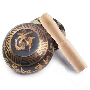 Комплект тибетска пееща купа с възглавница и дървена пръчка за медитация, релаксация, облекчаване на стреса, звукова лечебна купа